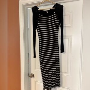 Elegant Black and White Striped Dress